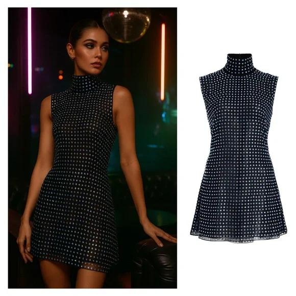 16ARLINGTON Luna Dress US 10 UK 14 Crystal Blue Black Mini Tunic Cocktail NWT - Picture 2 of 15